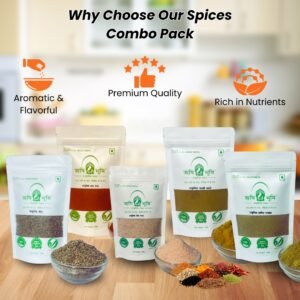 Rishi Bhoomi Natural Premium Gift Hamper | 5 in 1 Spices Combo | 5 items of 100gm - Rishi Bhoomi Natural Herbal Green Tea with Kitchen King Spices Gift Set | Hills Turmeric Powder/पहाड़ी हल्दी पाउडर, Cumin Seeds/नागौर साबुत जीरा, Coriander Powder/धनिया पाउडर & Pink Rock Salt/गुलाबी सेंधा नमक | 100% Natural Ayurvedic, High Curcumin Content, Chemical Free, Sun Dried Naturally, Gluten-Free & Vegan & All products Jain Friendly, Seeds Mix Superfoods for Eating Combo Pack.