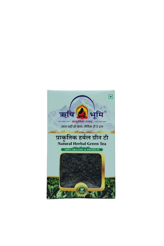 Rishi Bhoomi Natural Herbal Green Tea without Caffeine / Natural Immunity Booster For Men & Women / Ayurvedic Herbal Tea / Chemical Free / Anti-Oxidant & Anti Cancer Properties / Solar Dried / Sourced From Hills of Darjeeling | Pack of 100 gram